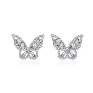Silver shiny zircon butterfly crystal alloy earings